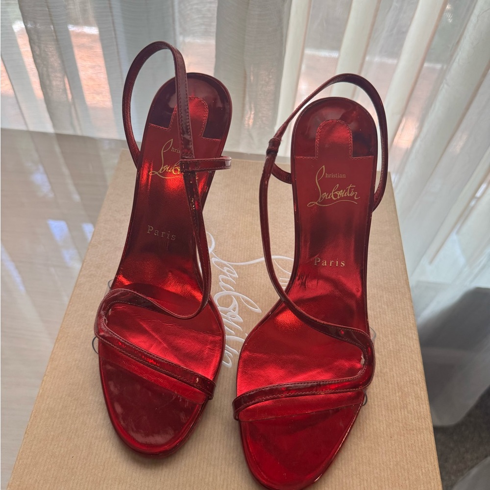 Christian Louboutin Red Metallic Slingback Sandals